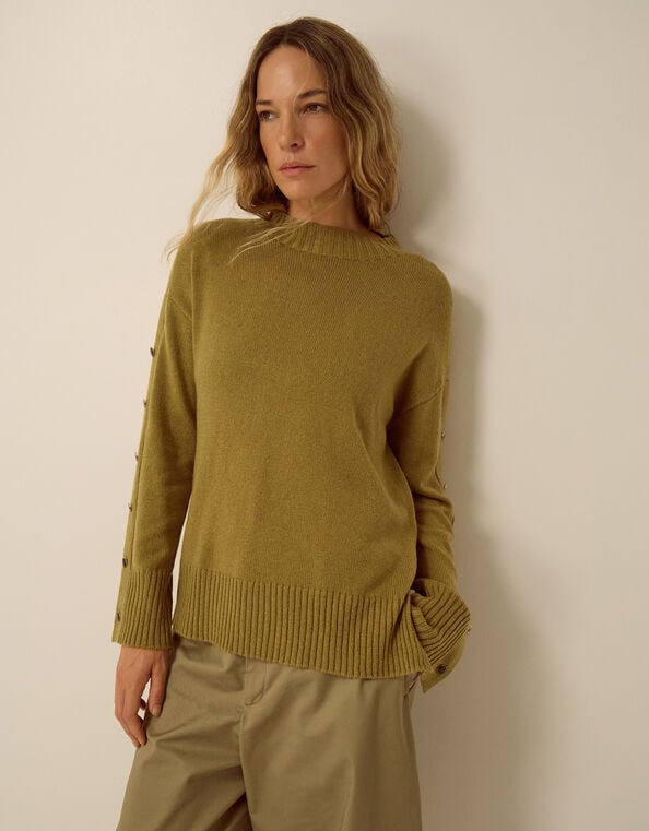 Bree Button Knit Jumper, Green (CHARTREUSE), large