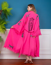 Meraki Beach Wild Leopard Kimono Robe, Pink (PINK), large