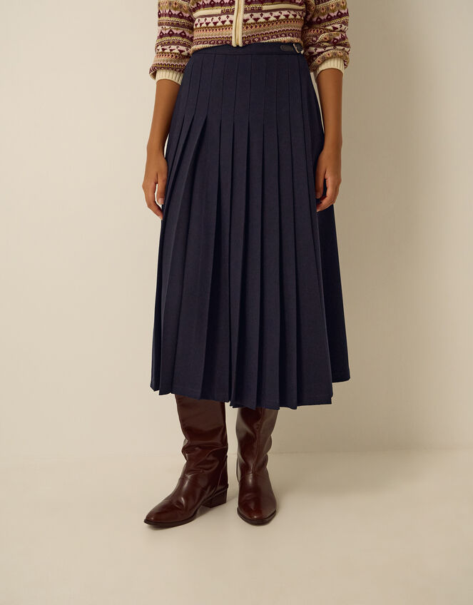 Nancy Pleated Midi Skirt, Blue (NAVY), large