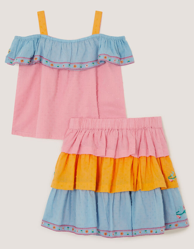 Floral Embroidered Colourblock Top & Skirt Set, Multi (MULTI), large