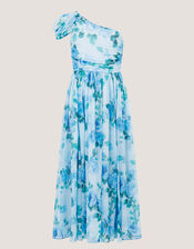 Texas One Shoulder Floral Prom Dress, Blue (BLUE), large