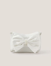 Pearl Bow Satin Bag, Ivory (IVORY), large