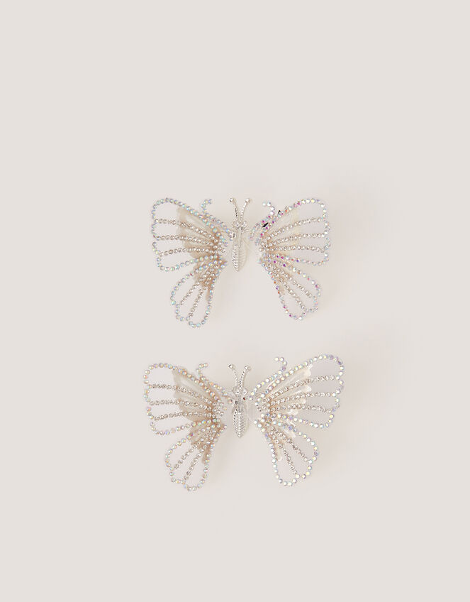 2-Pack Rhinestone Spring Butterfly Hair Clips, Silver (SILVER), large