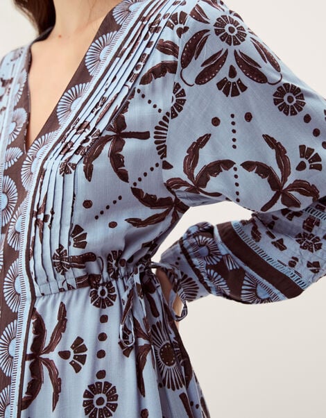 Thalia Palm Print Midi Dress, Blue (BLUE), large