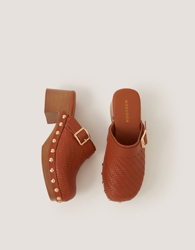 Alice Woven Heeled Clogs, Tan (TAN), large