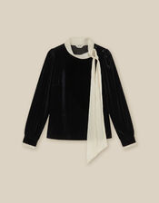 Tia Tie Neck Velvet Top, Black (BLACK), large
