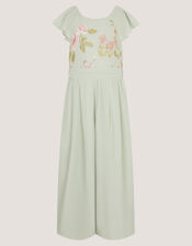 Azalea Floral Embroidered Ruffle Jumpsuit, Green (SAGE), large