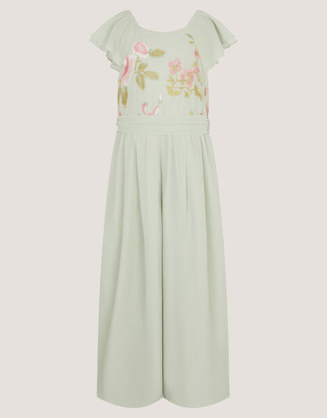 Azalea Floral Embroidered Ruffle Jumpsuit, Green (SAGE), large