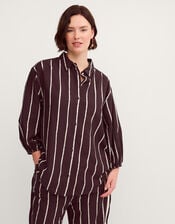 Callie Thorpe x Monsoon Stripe Linen Blend Shirt, Brown (BROWN), large