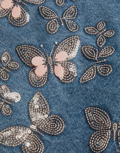 Butterfly Sequin Denim Skort, Blue (BLUE), large
