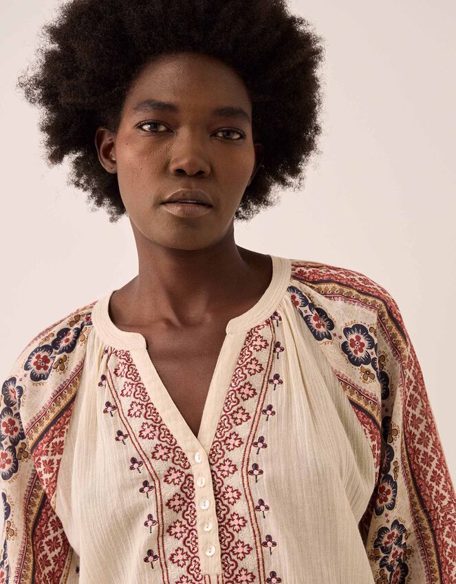 East Gabriette Floral Print Cotton Blouse, Ivory (IVORY), large