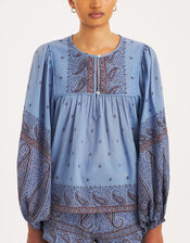 Antik Batik Johri Hand-Woven Paisley Blouse, Blue (BLUE), large