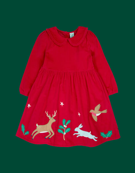Frugi Peony Corduroy Christmas Dress, Red (RED), large