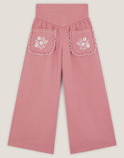 Floral Embroidered Scallop Trousers, Pink (PINK), large