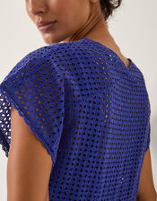 Lola Broderie Mini Swing Dress, Blue (BLUE), large