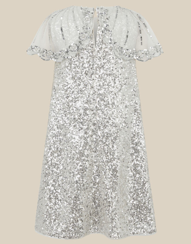 Monsoon x Queens of Archive Cape Sleeve Sequin Party Dress, Silver (SILVER), large