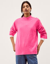 Breda Funnel Neck Button Jumper, Pink (PINK), large