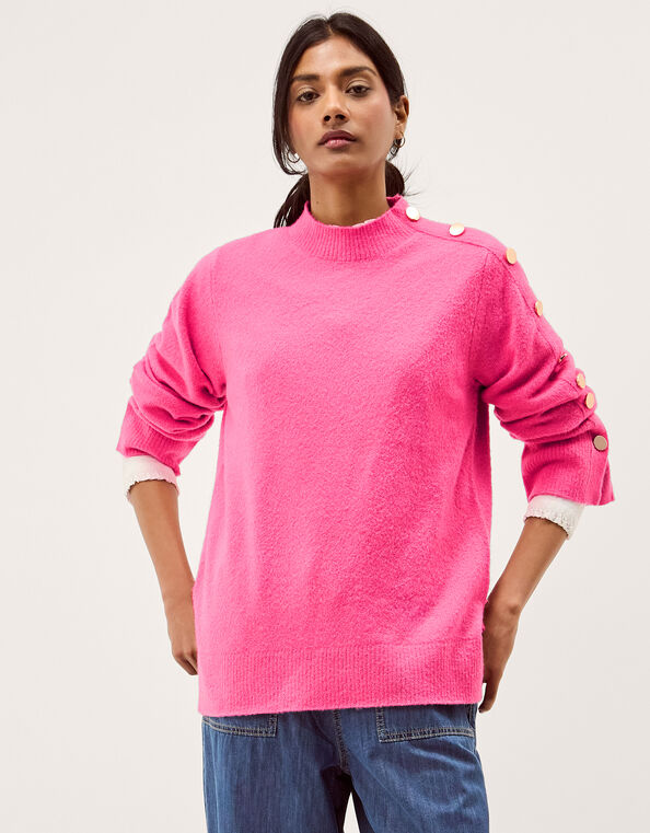 Breda Funnel Neck Button Sweater, Pink (PINK), large