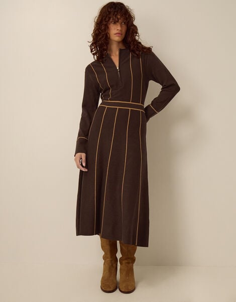 Zola Stripe Knit Midi Dress, Brown (CHOCOLATE), large