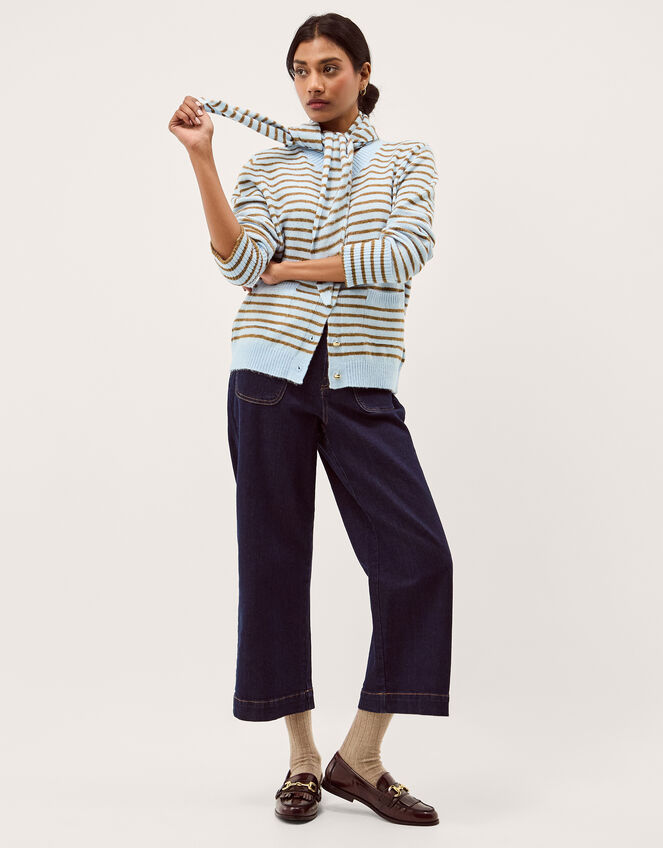 Stripe Cardigan & Triangle Scarf , Blue (BLUE), large