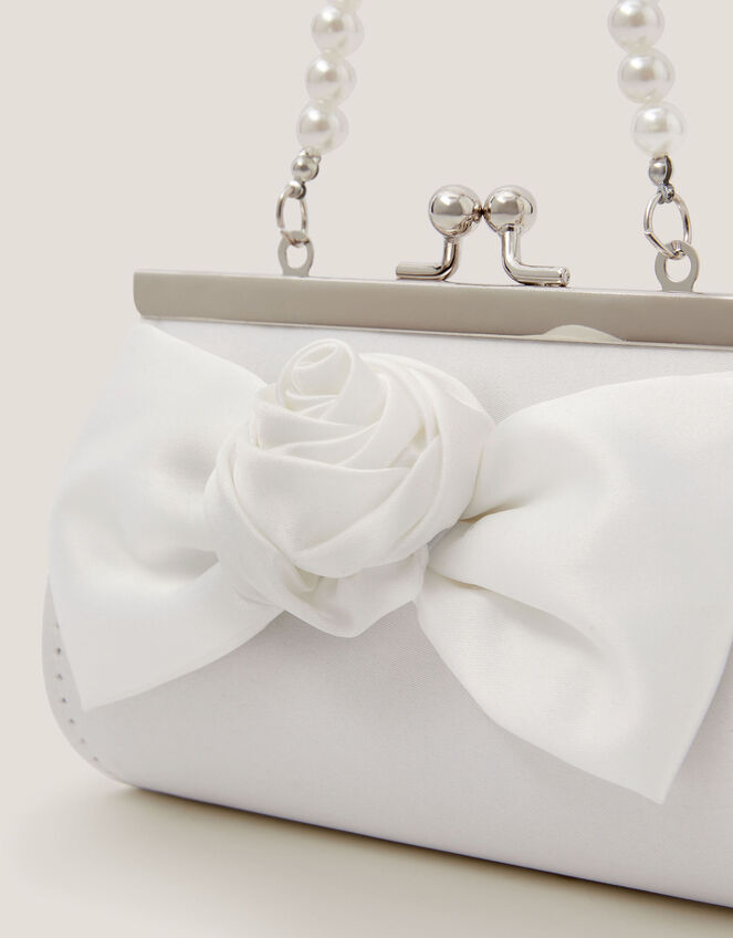 Satin Rose Bow Mini Bag, Ivory (IVORY), large