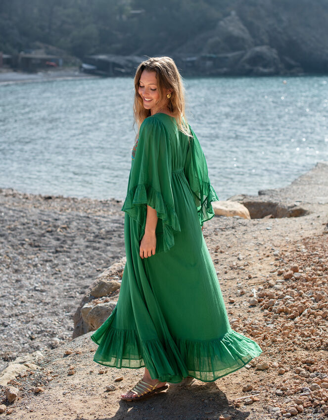 La Galeria Elefante Silver Embroidered Square Neck Maxi Dress, Green (GREEN), large