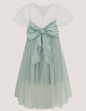 Puff Sleeve Satin Tulle Dress, Green (SAGE), large