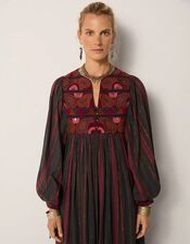 Maison Hotel Isadora Paisley Stripe Midi Dress, Red (BURGUNDY), large