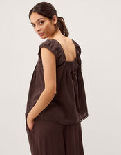 Olivia Lace Trim Top, Brown (BROWN), large