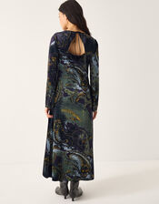 Delta Print Velvet Jersey Midi Dress, Black (BLACK), large