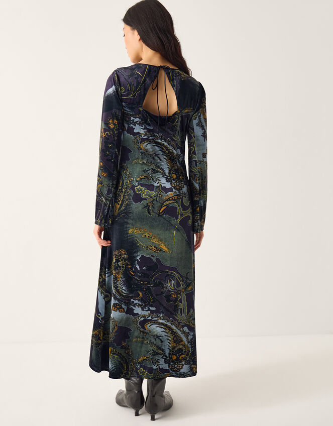Delta Print Velvet Jersey Midi Dress, Black (BLACK), large