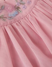 Baby Evita Floral Embroidered Swing Dress, DARK PINK, large