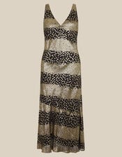 Ada Sleeveless Metallic Bias Cut Midi Dress, Black (BLACK), large