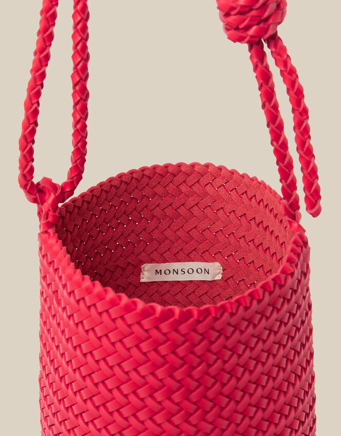Marnie Woven Faux Leather Shoulder Bag, Red (RED), large