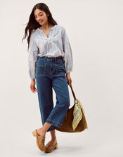 Maia Embroidered Stripe Blouse, Blue (BLUE), large