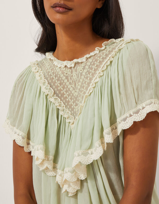 Maria Sheer Lace Ruffle Top, Green (PALE GREEN), large