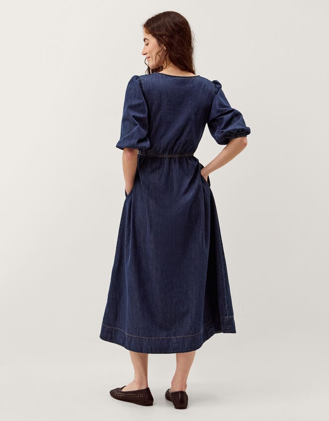 Lily Square Neck Denim Midi Dress, Blue (INDIGO), large