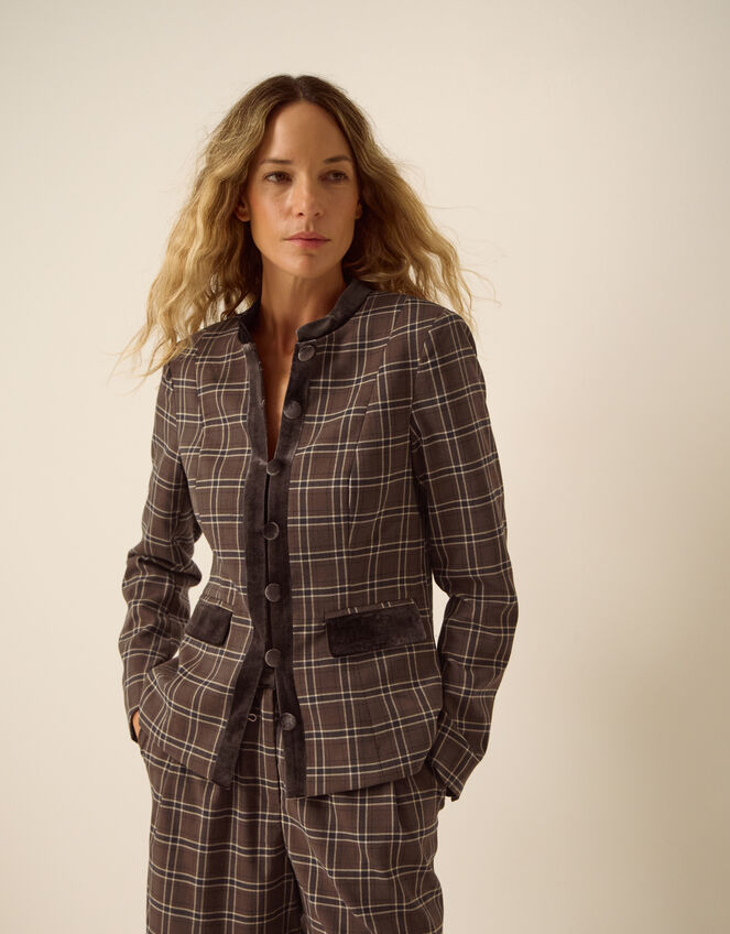 Gracie Check Print Jacket, Brown (BROWN), large