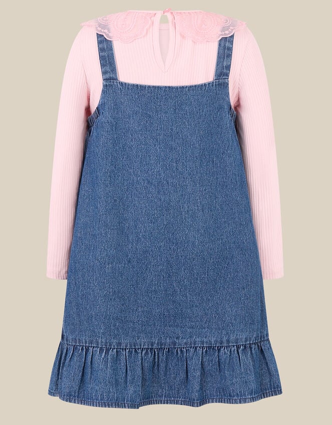 Embellished Denim Pinafore Dress & Long Sleeve Top Set, Pink (PINK), large