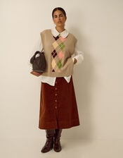 Nicky Corduroy Midi Skirt, Brown (COGNAC), large