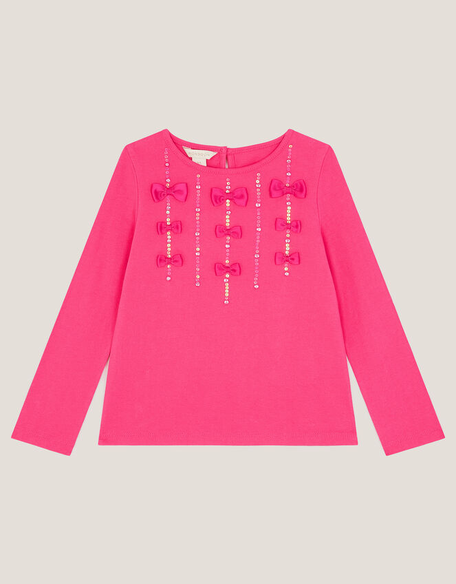 Bow Appliqu&eacute; Long Sleeve Top, Purple (PURPLE), large
