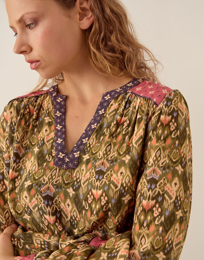 East Kiku Ikat Print Midi Dress, Green (GREEN), large