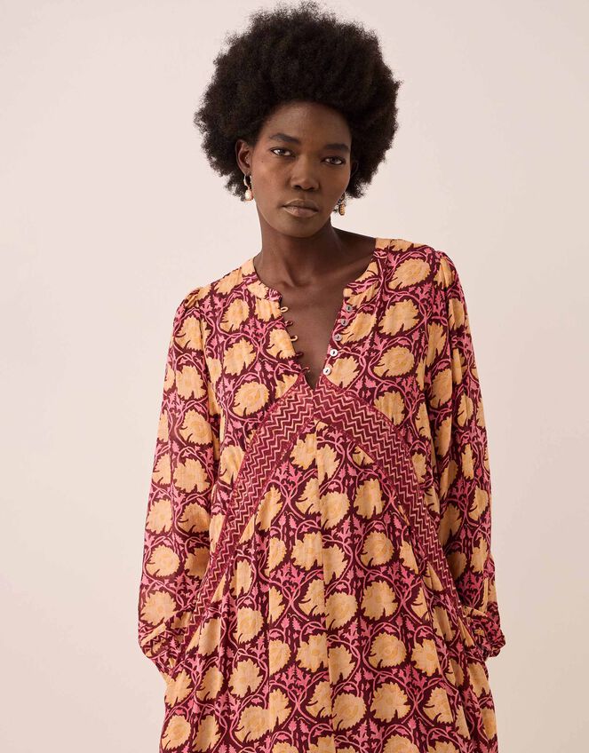 East Zinnia V-Neck Floral Print Midi Dress, Red (BERRY), large