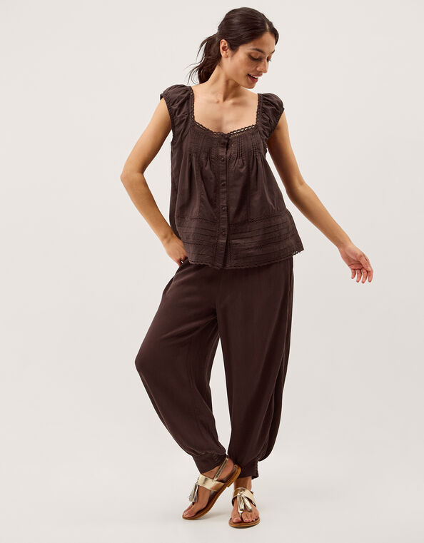 Olivia Lace Trim Top, Brown (BROWN), large