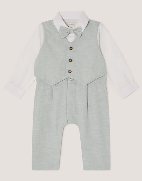 Newborn Arlo Waistcoat Romper, Green (SAGE), large