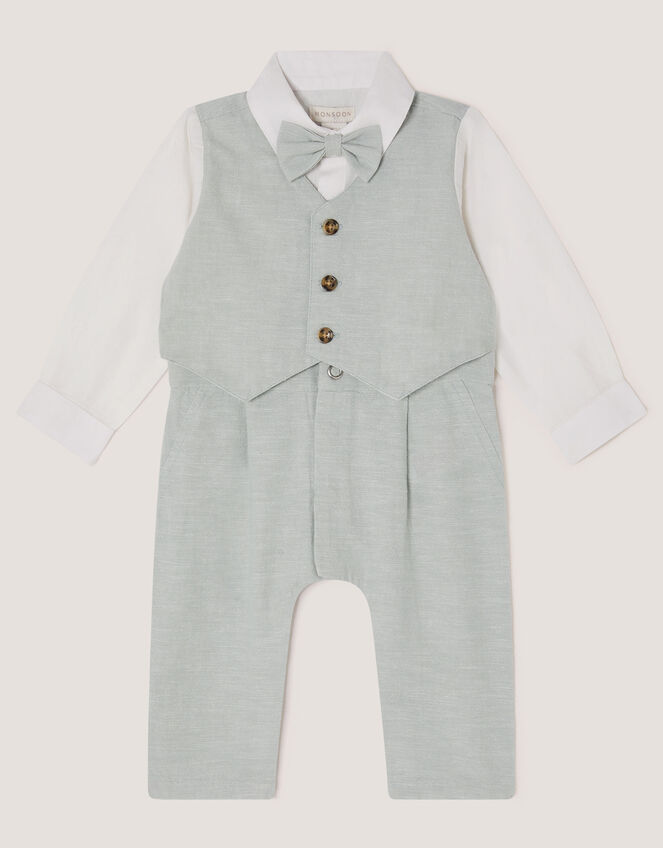 Newborn Arlo Waistcoat Romper, Green (SAGE), large