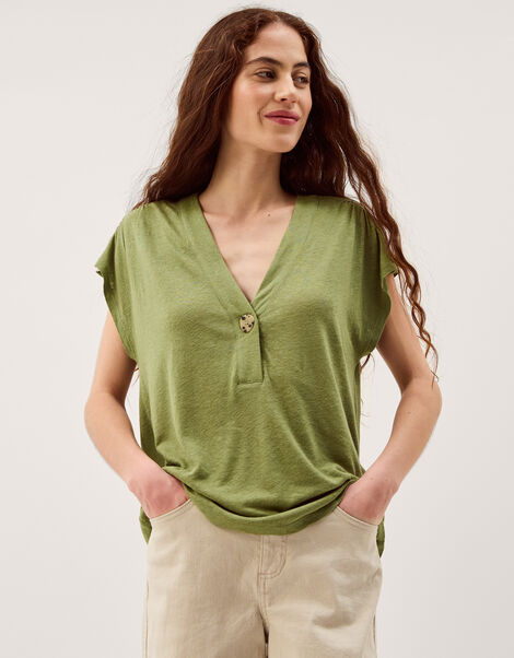 Lucy Linen Blend T-Shirt, Green (KHAKI), large