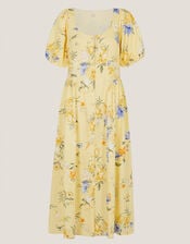 Etta Floral Linen Blend Midi Dress, Yellow (YELLOW), large