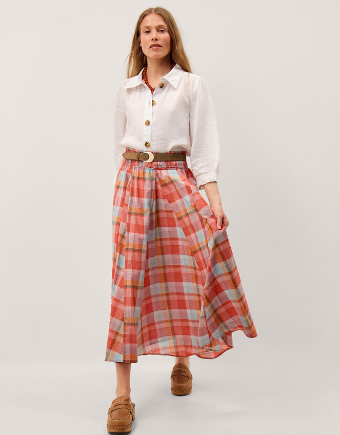 Cecily Check Midi Skirt, Orange (ORANGE), large