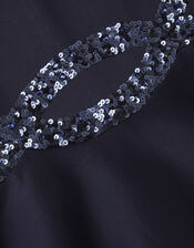 Sleeveless Sequin Prom Dress, Blue (NAVY), large